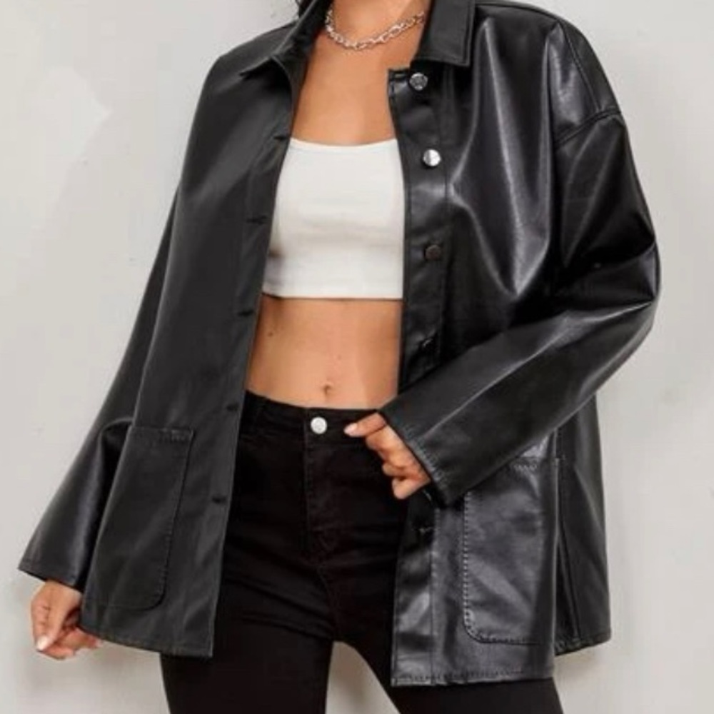 Leather button up jacket